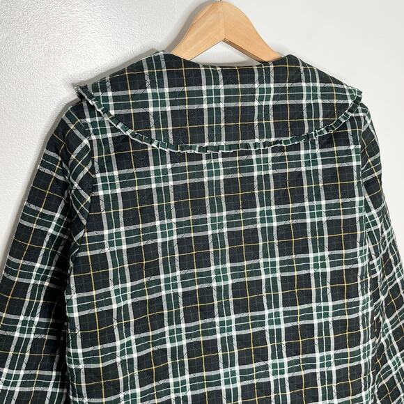 Hill House Quilted Jacket Womens Large Black Green Plaid Pockets Collared READ - Picture 9 of 11